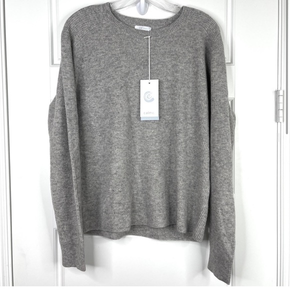 JOHNNY WAS CALME 100% Cashmere NEW Ribbed Pullover Sweater Size S Gray